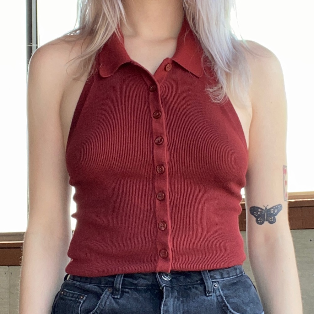 UO Collared Halter Top Button Down Polo